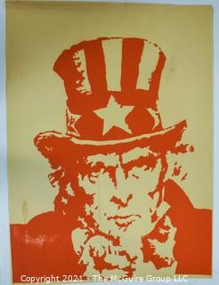 Red Screen Print on Paper "Uncle Sam" Unsigned. Measures approximately 30 x 22".