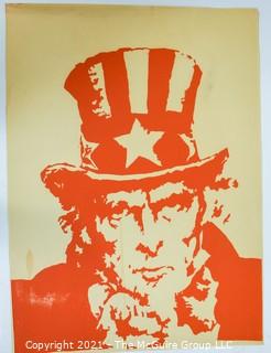 Red Screen Print on Paper "Uncle Sam" Unsigned. Measures approximately 30 x 22".