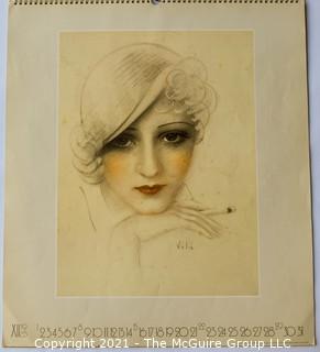 Vintage Art calendars: Art Deco Femme Fatale and Maritime Cunard posters 