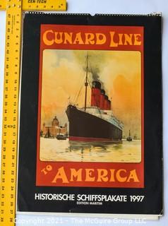 Vintage Art calendars: Art Deco Femme Fatale and Maritime Cunard posters 