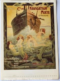 Vintage Art calendars: Art Deco Femme Fatale and Maritime Cunard posters 