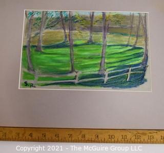 Unframed Matted Pastel Landscape on Paper, Signed "SR" Lower Left.  Measures approximately 12 1/2 x 16".