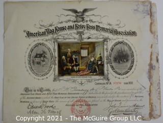 Membership Certificate of A. W. Pillsbury in the American Flag and Betsy Ross Memorial Association. 