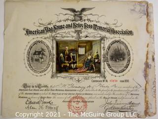 Membership Certificate of A. W. Pillsbury in the American Flag and Betsy Ross Memorial Association. 