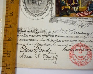 Membership Certificate of A. W. Pillsbury in the American Flag and Betsy Ross Memorial Association. 