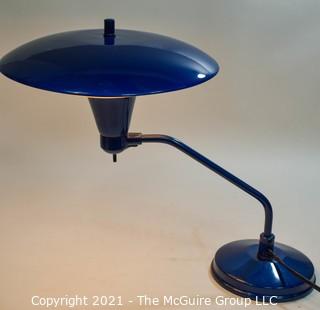 Blue Mid Century Modern MCM "Saucer-style" Metal Table Lamp