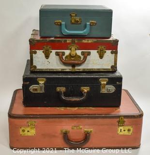 Collcetion of Vintage Suitcases by Diferent Makers in Various Sizes.  One Hand Painted.  