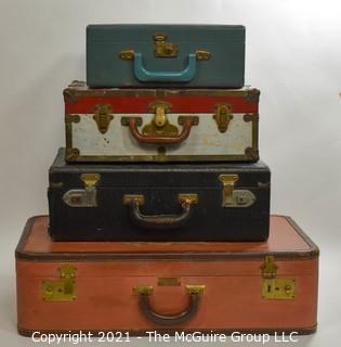 Collcetion of Vintage Suitcases by Diferent Makers in Various Sizes.  One Hand Painted.  