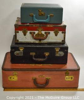 Collcetion of Vintage Suitcases by Diferent Makers in Various Sizes.  One Hand Painted.  