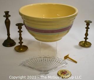 Large WATTS Ceramic Pottery Mixing Bowl, Candle Sticks and Vanity Items. 