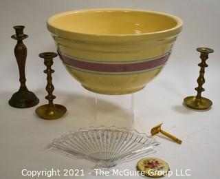 Large WATTS Ceramic Pottery Mixing Bowl, Candle Sticks and Vanity Items. 