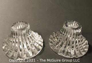 Pair (2) Baccarat Cut Crystal Candle Sticks or Holders with Deep Bevel Cuts in Massena Pattern. They measure approximately 1 1/2" tall & 3" in diameter.