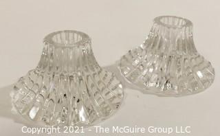 Pair (2) Baccarat Cut Crystal Candle Sticks or Holders with Deep Bevel Cuts in Massena Pattern. They measure approximately 1 1/2" tall & 3" in diameter.