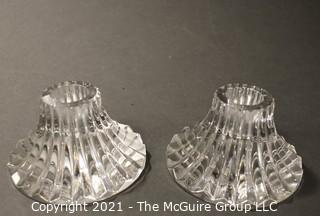 Pair (2) Baccarat Cut Crystal Candle Sticks or Holders with Deep Bevel Cuts in Massena Pattern. They measure approximately 1 1/2" tall & 3" in diameter.