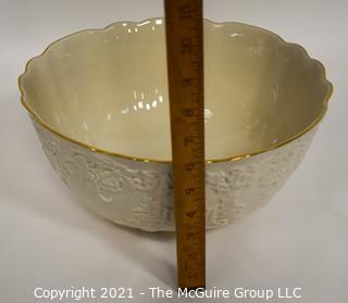 Lenox Porcelain Holiday Hostess Collection Punch Bowl with Gold Trim.   Measures approximately 12 1/2" in diameter and 6" tall.