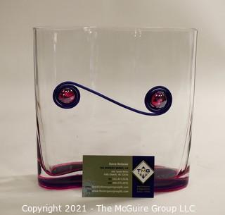 Contemporary Modern Art Glass Vase with Applied Decoration.  It measures approximately 8" tsll & 8" wide.