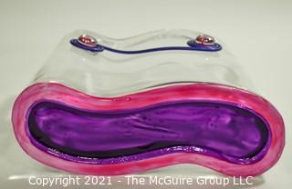 Contemporary Modern Art Glass Vase with Applied Decoration.  It measures approximately 8" tsll & 8" wide.