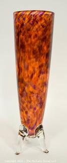 Large Hand Blow Art Glass Vase on Footed Base.  Measures approximately 14" tall. 