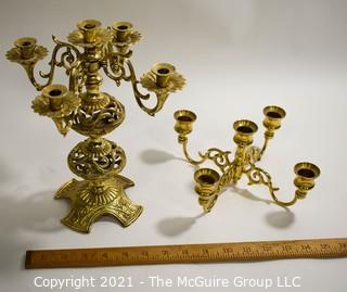 Two Ornation Brass Candlesticks with 4 and 5 Lights. 