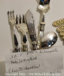 Six (6) Sterling Silver Spoons by Steiff and Silverplated with Lucite Handle Serving Forks.