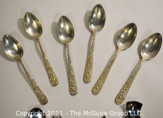 Six (6) Sterling Silver Spoons by Steiff and Silverplated with Lucite Handle Serving Forks.