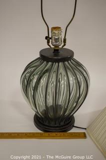 Clear Blow Glass with Iron Detail Table Lamp with Shade in Finials.