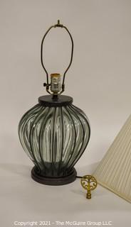 Clear Blow Glass with Iron Detail Table Lamp with Shade in Finials.