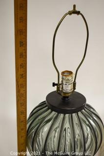 Clear Blow Glass with Iron Detail Table Lamp with Shade in Finials.