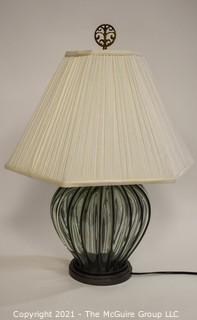 Clear Blow Glass with Iron Detail Table Lamp with Shade in Finials.