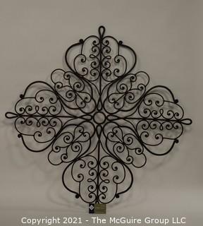 Large Wrought Iron Scroll Work Wall Decoration.   Measures approximately 38" in width. 