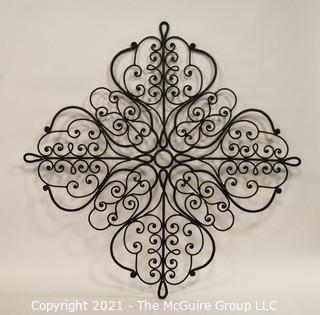 Large Wrought Iron Scroll Work Wall Decoration.   Measures approximately 38" in width. 