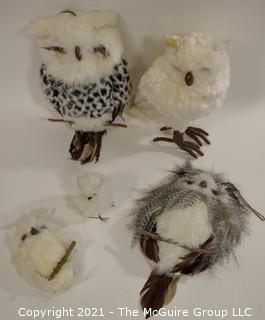 Four (4) Decorative Owls with Feathers.  They're a "Hoot"