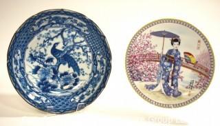 Two (2) Asian Hand Painted Porcelain Plates, One with Chopmark on Back. 