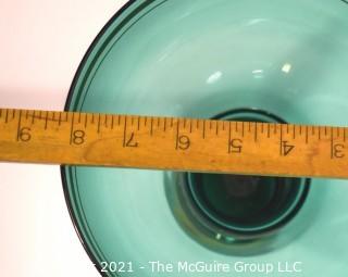 Green Glass with Gilt Trim Pedestal Bowl.  Measures approximately 8" tall.