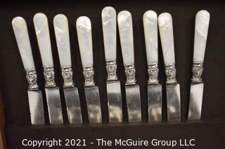 WM Rogers 12 dwt. marked Sterling and Mother of Pearl Handled Flatware Set in Box.  
