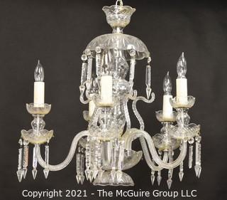 Vintage Murano Glass Five (5) Arm Chandelier with Hanging Cut Crystals. Measures approximately 24" wide and 22" tall.  Some crystals missing 