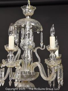 Vintage Murano Glass Five (5) Arm Chandelier with Hanging Cut Crystals. Measures approximately 24" wide and 22" tall.  Some crystals missing 