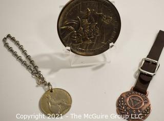 Nickel Plated Commemorative Medallion Celebrating the Founding of Santa Fe NM, 1910 – 1960. YMCA of Cambridge MA Medal for Chess Champion 1910 and 1901 Coin on Chain