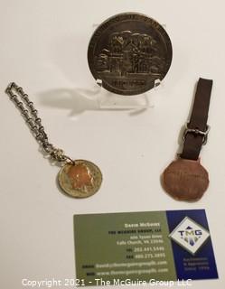 Nickel Plated Commemorative Medallion Celebrating the Founding of Santa Fe NM, 1910 – 1960. YMCA of Cambridge MA Medal for Chess Champion 1910 and 1901 Coin on Chain