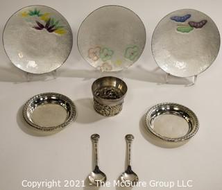 Pairpoint Condiment Coaster, Three (3) Asian Enamel Painted Bowls, Two (2) Sterling Silver Dishes and Two (2) 1964 Worlds Fair Spoons.