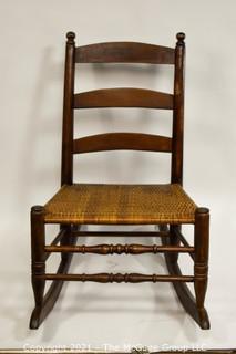 Primitive Hand Made Rocking Chair with Woven Cane Seat. 