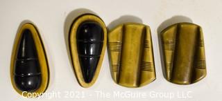 Collection of Vintage Buttons Including Carved Jet Glass, Bakelite and Clear Lucite Deco Accents. 