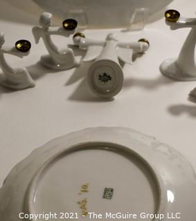 Group of Fine Porcelain Items.  Includes Set of White Porcelain Angle Candle Holders by Rosenthal and Two Hand Painted Bavaria Plates.  