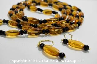 Vintage 52" Double Wrap Czechoslovakian Glass Bead Necklace with Matching Dangle Earrings.  