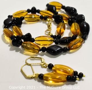 Vintage 20" Czechoslovakian Glass Bead Necklace with Matching Dangle Earrings.