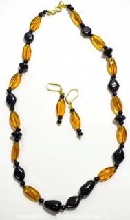 Vintage 20" Czechoslovakian Glass Bead Necklace with Matching Dangle Earrings.