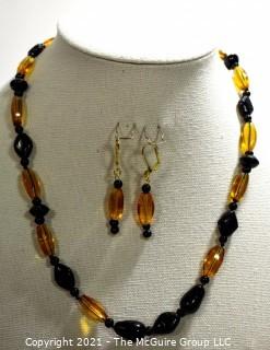 Vintage 20" Czechoslovakian Glass Bead Necklace with Matching Dangle Earrings.