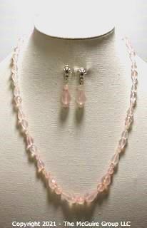 Faceted Pink Quartz Bead Necklace and Matching Pierced Dangle Earrings with Sterling Silver Accents.  Necklace measures approximately 22" long. 