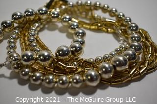 Silver Tone Costume Beaded Necklace & Bracelet and Gold Tone Chain Necklace. 