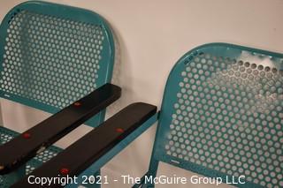 Pair of Vintage Blue Mid-Century Folding Metal Iron Patio Chairs